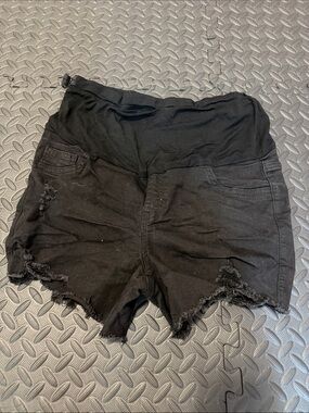 SHEIN Black High Waist Distressed Maternity Shorts
